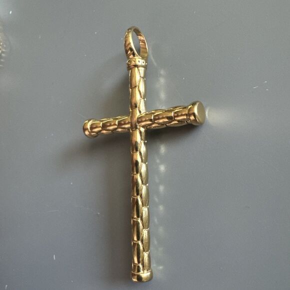 Vintage Jewelry Silver Gold Religious Cross Pendant 2.5 Inch Stainless Steel - Picture 2 of 6